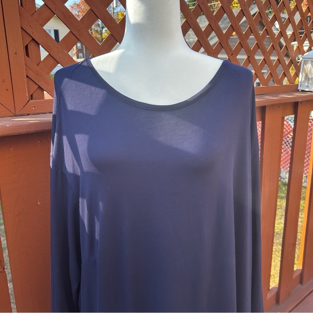 Eileen Fisher Woman sz 2X Jewel Neck jersey dress blue comfy stretch casual soft - Picture 12 of 14